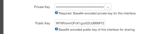 LuCI WireGuard interface after generating a new private/public key pair